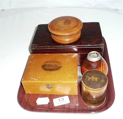 Lot 13 - Wooden box with eight snuff boxes, two Mauchline boxes etc