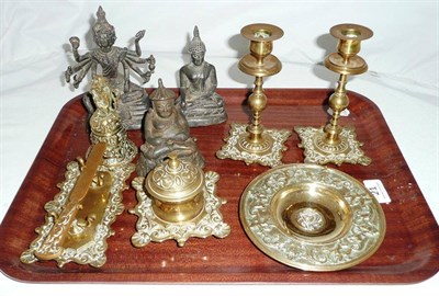 Lot 21 - Brass desk accessories and Eastern bronze figures