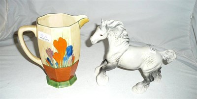 Lot 30 - A Beswick Grey Cantering Shire and a Clarice Cliff jug