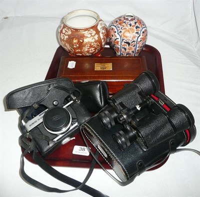 Lot 38 - Sykes hydrometer, binoculars, an Olympus camera, Kutani vase and a Japanese Imari Vase
