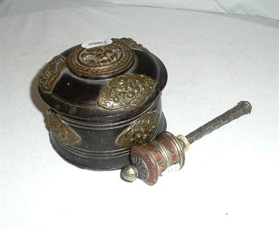 Lot 55 - Eastern metal mounted box and cover and Tibetan prayer stick
