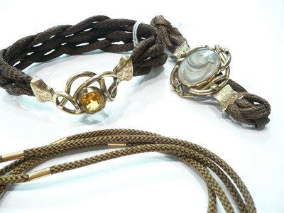 Lot 62 - Two hair bracelets and a hair long length necklace