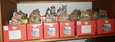 Lot 123 - Eighteen Lilliput Lane cottages etc most with red boxes (on shelf)