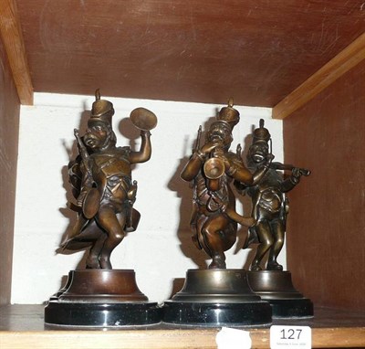 Lot 127 - Four bronzed monkey musical band figures