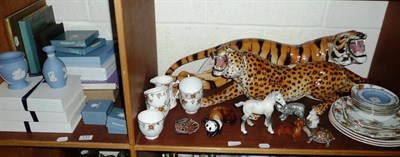 Lot 137 - Quantity of decorative ceramics including two large pottery figures of a tiger and leopard, Beswick