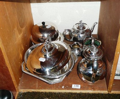 Lot 138 - A Britannia metal four piece teaset, two muffin dishes, two entree dishes