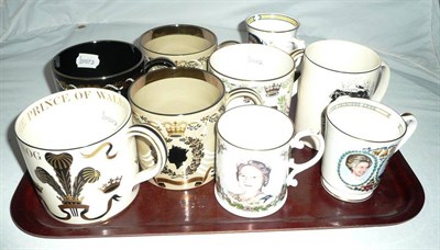 Lot 164 - Five Wedgwood Guyatt designed commemorative mugs and others