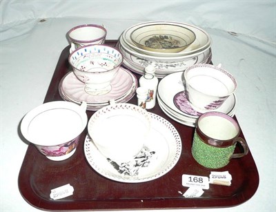 Lot 168 - Assorted 19th century and later pink lustre teawares etc