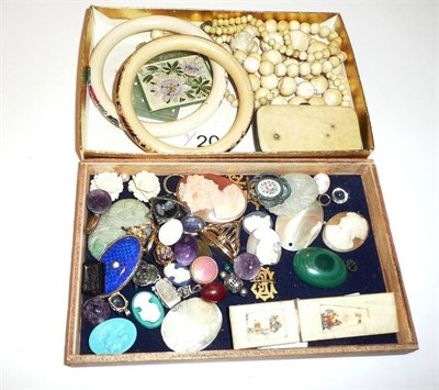 Lot 206 - Ivory and bone beads, bangles, vesta, needlecase and a quantity of cameos, intaglios and seals