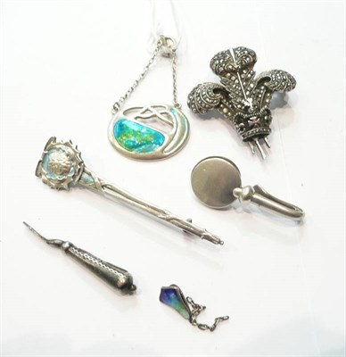 Lot 217 - A Charles Horner pin (a.f.), a silver napkin holder, a Charles Horner pendant (a.f.), an...