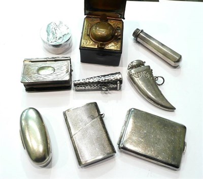 Lot 222 - A quantity of vestas, silver cigarette holder and a snuff box