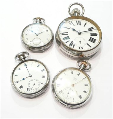 Lot 241 - Three silver pocket watches and a plated eight day watch