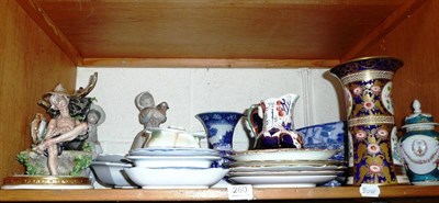 Lot 260 - Shelf including pair of 'Fallow Deer' pattern blue and white vases, Lladro figure, Capo di...