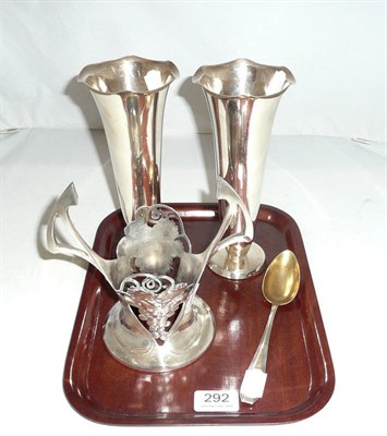 Lot 292 - WMF bottle coaster, pair of WMF vases and WMF spoon