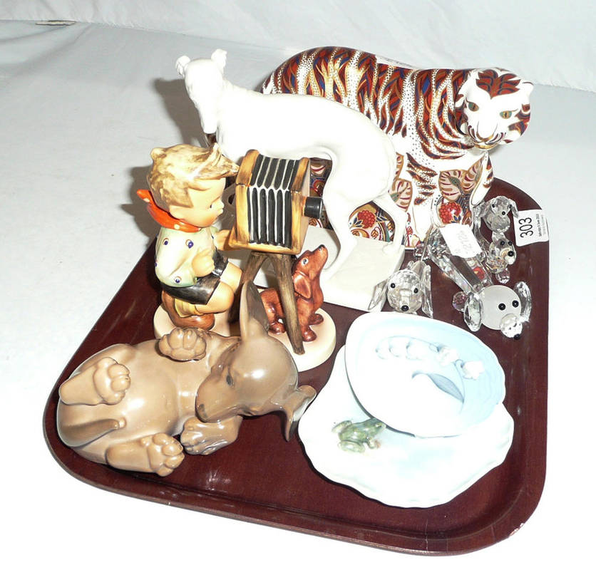 Lot 303 - Crown Derby 'Bengal Tiger', Nymphenburg, Copenhagen puppy and two dishes, Swartski dogs, Hummel...