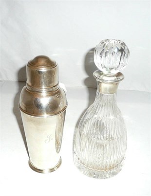 Lot 319 - Silver mounted Asprey decanter and silver cocktail shaker