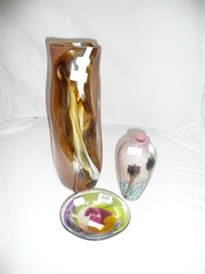 Lot 326 - Mdina brown and orange glass vase, Mdina glass dish and a Jonathan Harris glass vase