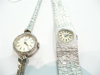 Lot 355 - 9ct white gold and diamond lady's wristwatch and another (2)