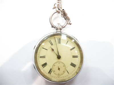 Lot 357 - Silver-cased pocket watch and chain