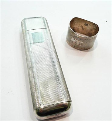 Lot 360 - Silver cigar case, and silver napkin ring