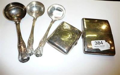 Lot 384 - Two silver cigarette cases and three ladles