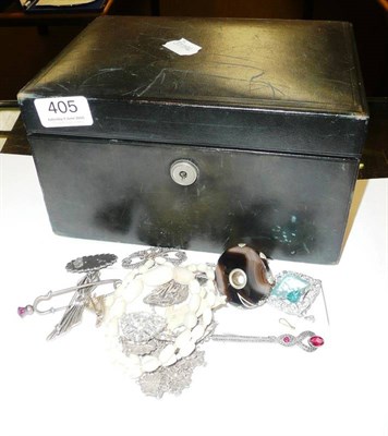 Lot 405 - A quantity of costume jewellery, a jewellery box, six crowns