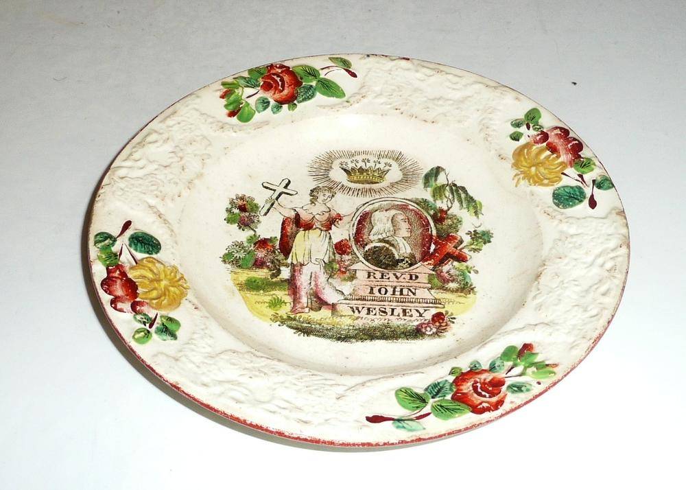 Lot 426 - 18th/19th century creamware small plate inscribed Revd John Wesley