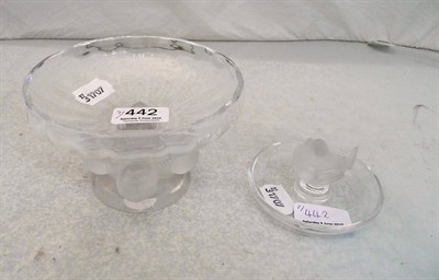 Lot 442 - Lalique glass pedestal bon bon dish decorated with four birds and a similar glass dish (2)