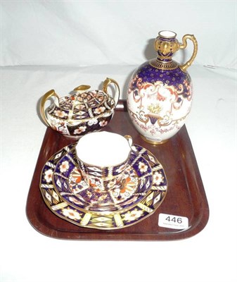 Lot 446 - Crown Derby ewer, sucrier and cover and trio