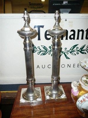 Lot 468 - Pair of silver plated lamp bases