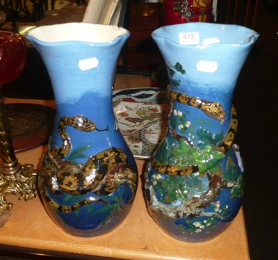 Lot 472 - A pair of Burmantofts vases decorated with snakes