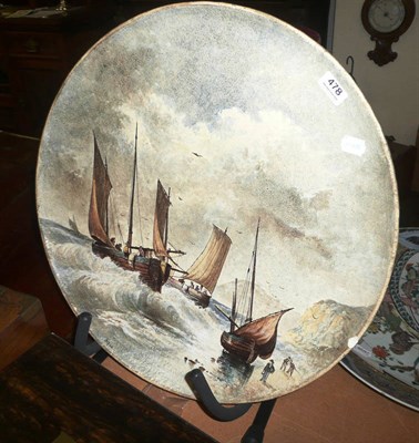 Lot 478 - Copeland large circular pottery charger painted with Boats off Hastings by W Yale