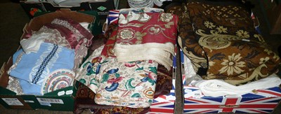 Lot 498 - A quantity of white table linen covers and bed throws in three boxes and a bag