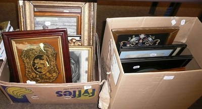 Lot 522 - A quantity of 19th century and later framed engravings, prints, small gilt mirror etc in two boxes