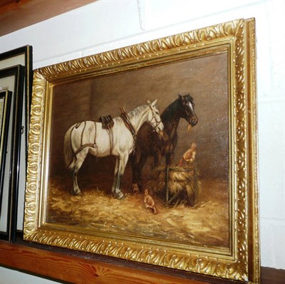 Lot 533 - Oil Rosalie G Symons, horses in a stable