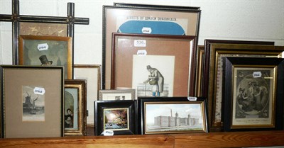 Lot 536 - Fifteen assorted framed pictures including three samplers, silkwork picture, engraving etc