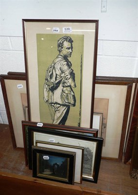 Lot 539 - Eleven framed pictures including watercolours, pencil sketches and prints