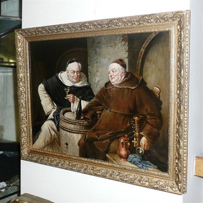 Lot 544 - German School - oil on panel of two monks