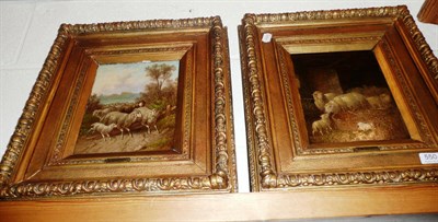 Lot 550 - Pair of gilt framed oils of sheep, signed A Nowey and a oil by Lewis  Creighton