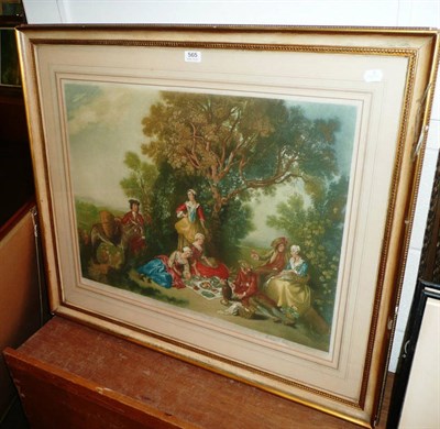 Lot 565 - Large framed coloured print mezzotint 18th century scene signed Arthur Cox