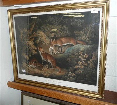 Lot 571 - After George Moreland framed print, a litter of foxes