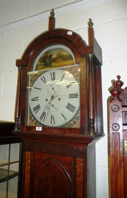 Lot 580 - Early 19th century mahogany longcase clock with painted arch dial (a.f.)