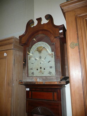 Lot 595 - Oak and mahogany longcase clock with painted arched dial, J C Griffiths of Monmouth