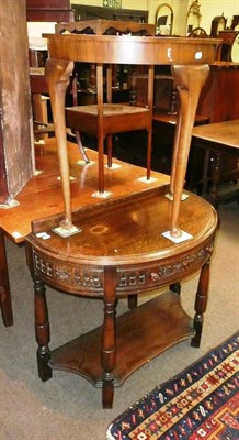 Lot 601 - Oak 1930's one drawer side table and walnut 1930's Queen Anne leg side table