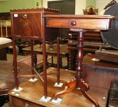 Lot 645 - Victorian mahogany pedestal table and a mahogany bedside cabinet with a wavy shaped gallery top