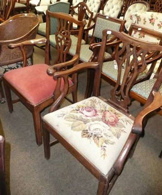 Lot 673 - 19th century mahogany open armchair with carved splat and another similar (2)