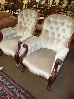 Lot 677 - Pair of Victorian mahogany framed button back chairs