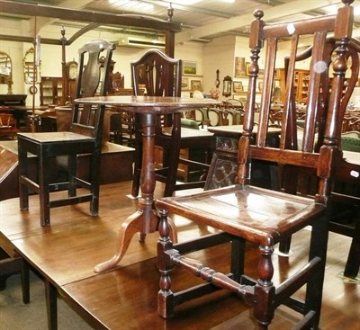 Lot 709 - Two provincial oak hall chairs and a Georgian tripod table