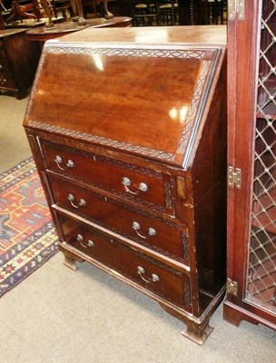 Lot 726 - Mahogany bureau with blind fret cut decoration