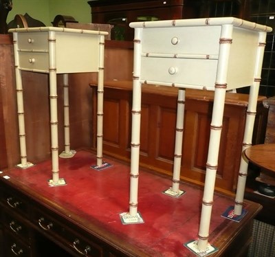 Lot 731 - Pair painted bamboo simulated bedside cabinets